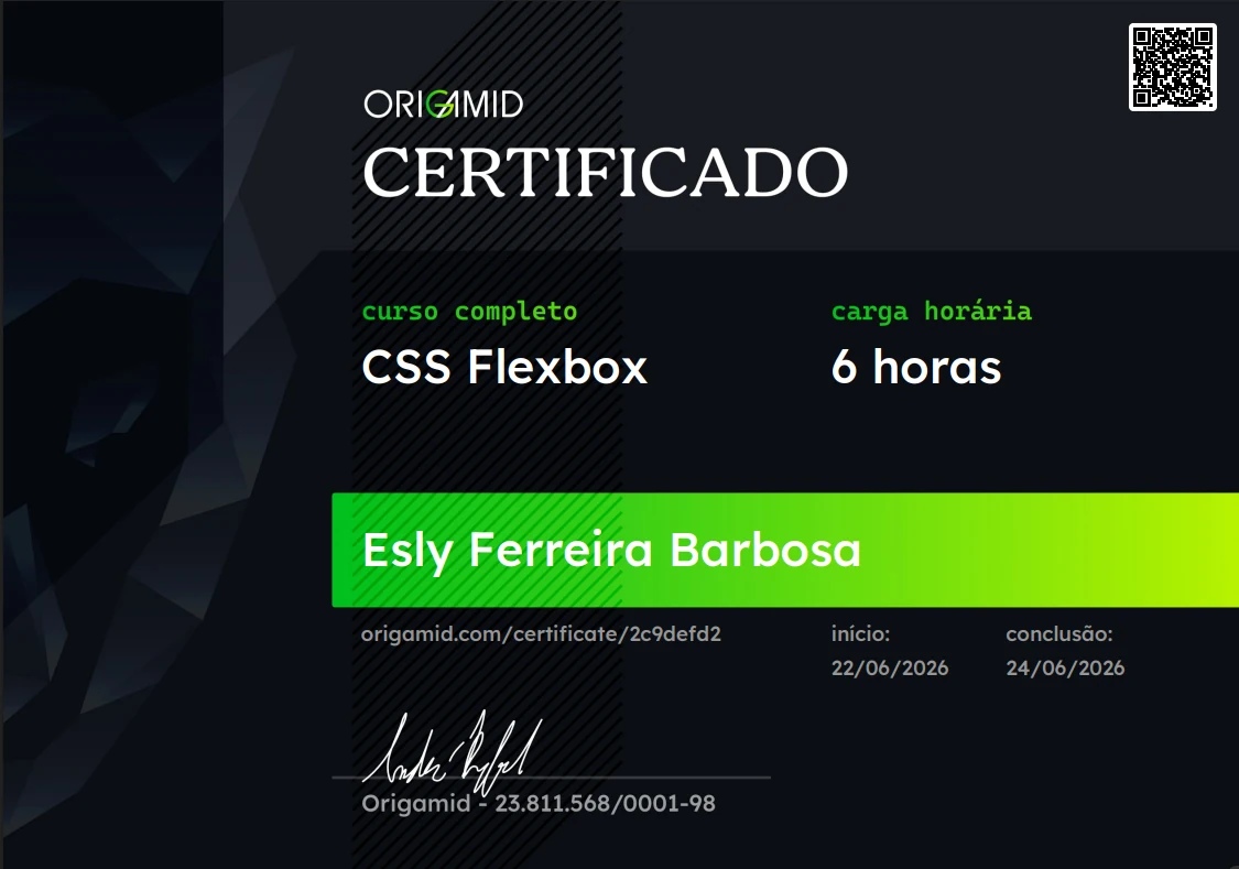 Certificado — CSS Flexbox (Origamid)