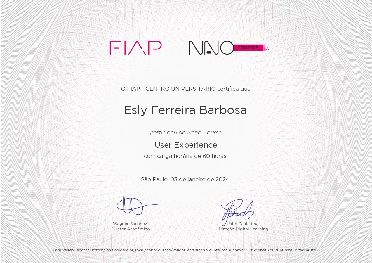 Certificado — User Experience (FIAP)