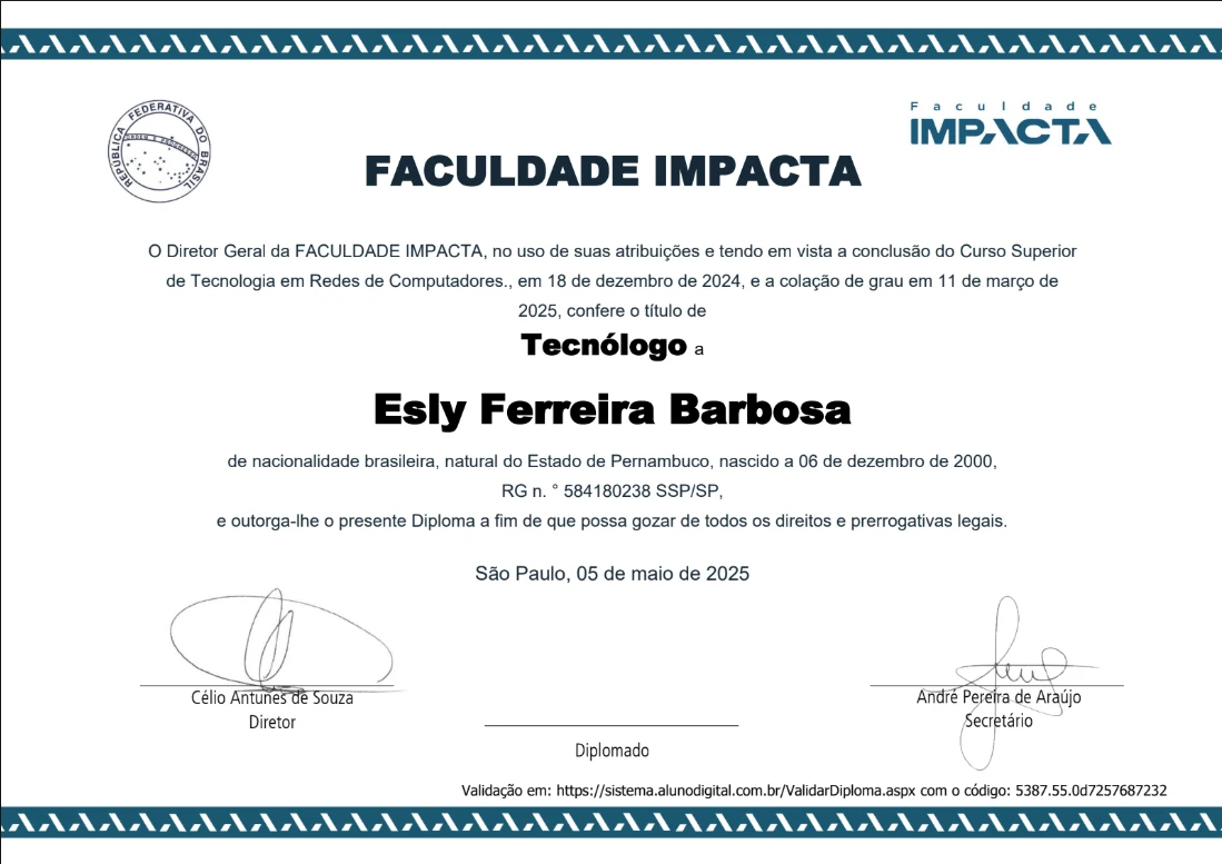Diploma — Tecnologia em Redes de Computadores (Faculdade Impacta)