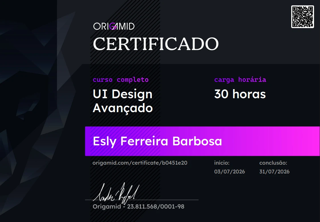 Certificado — UI Design Avançado (Origamid)
