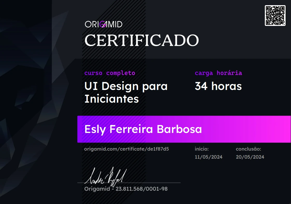 Certificado — UI Design para Iniciantes (Origamid)