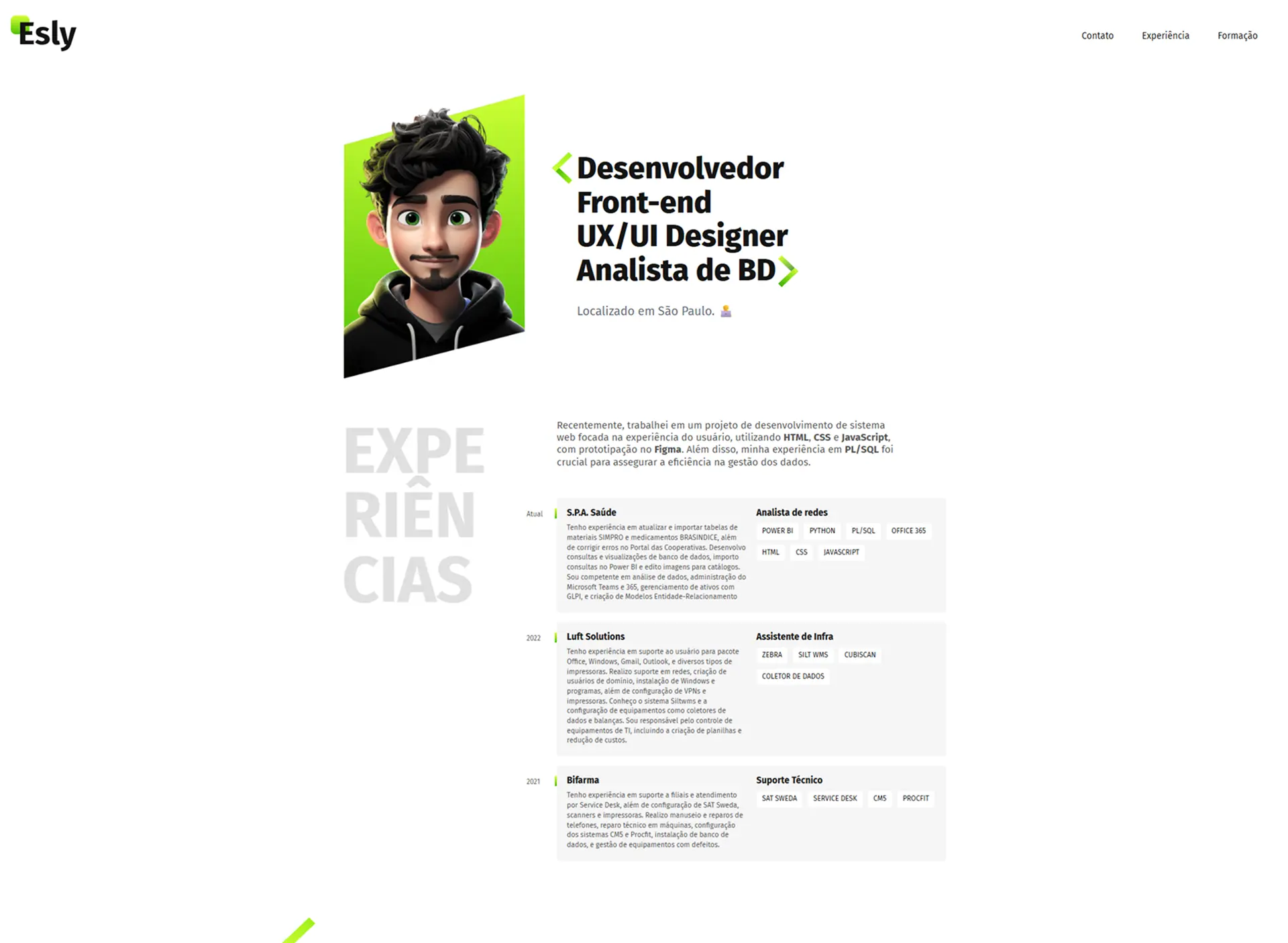 Screenshot do site currículo — portfólio pessoal