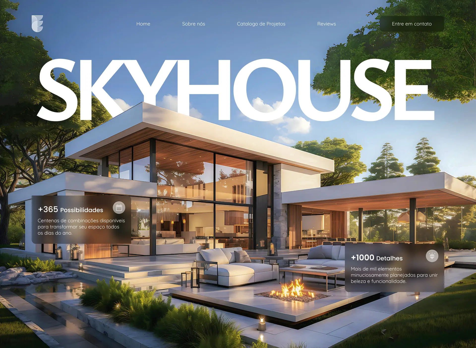 Screenshot da landing page SkyHouse — arquitetura de alto padrão